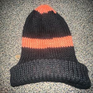 Black and orange knitted beanie